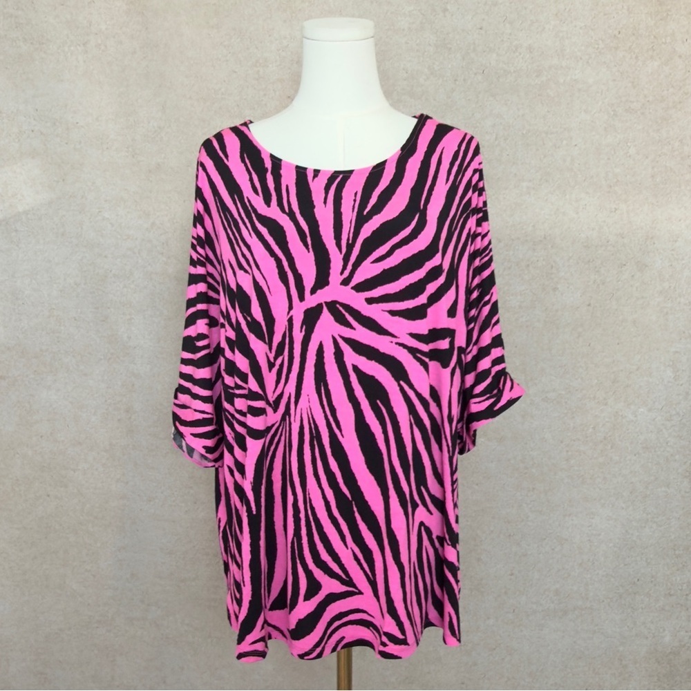 Dear Scarlett Bold & Vibrant Pink & Black Zebra Print Blouse with Cuffed Sleeves - Picture 3 of 7